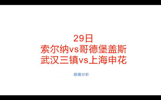 29日前瞻预测分析,瑞超索尔纳vs哥德堡盖斯、中超武汉三镇vs上海申花哔哩哔哩bilibili