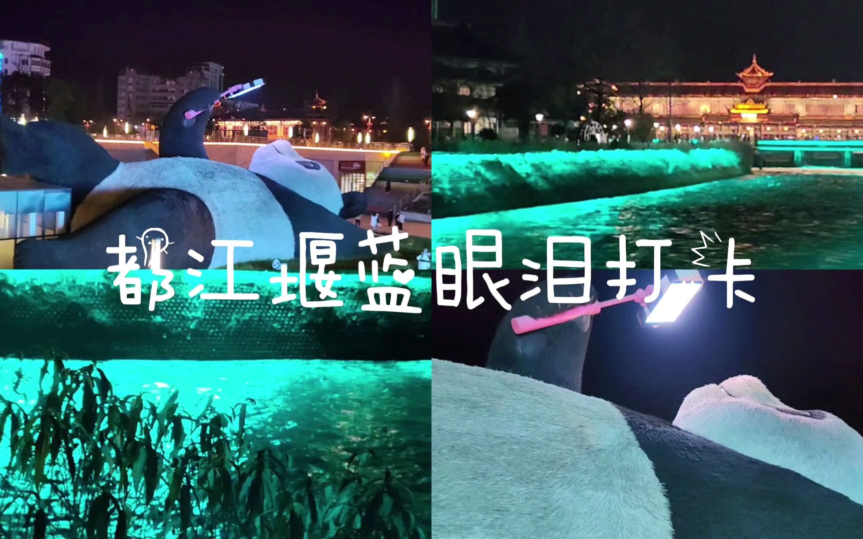 都江堰南桥夜景“蓝眼泪”打卡 | 一起看离堆公园附近的巨大大熊猫哔哩哔哩bilibili