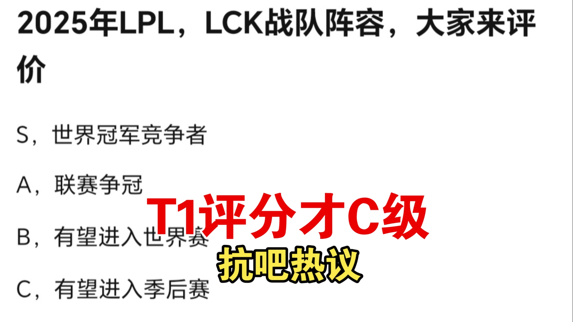 贴吧热议lpl及lck各队阵容评分,T1没了宙斯竟然才C级哔哩哔哩bilibili