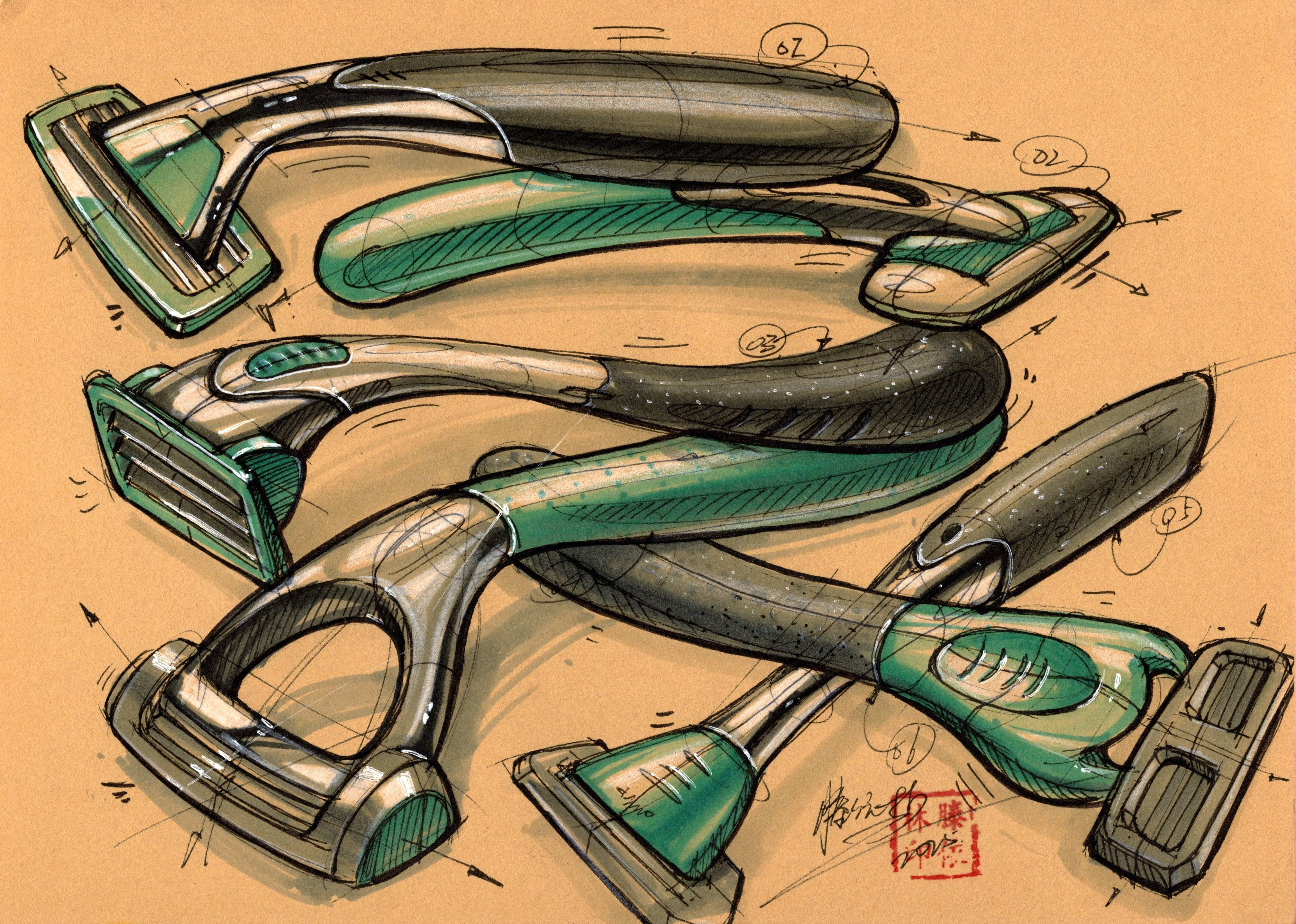 【工业产品设计手绘】剃须刀造型发散上色训练