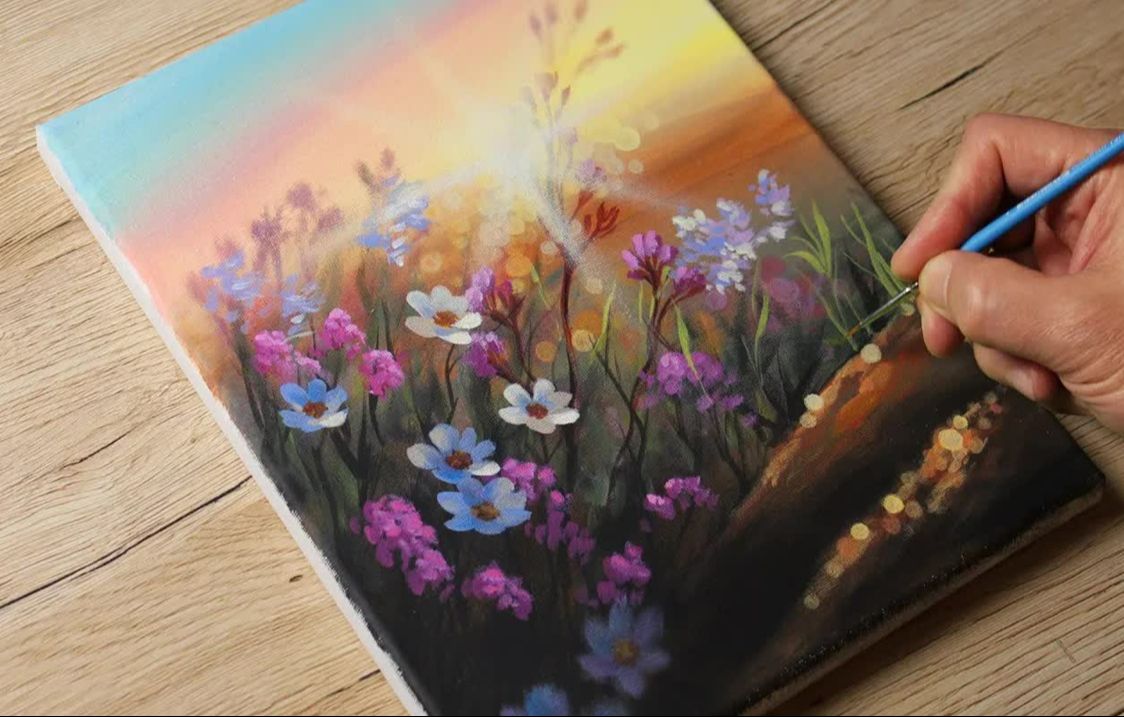 [图]【丙烯画】【绘画教程】【中字】野花-Painting Wildflowers Acrylic Painting for Beginners