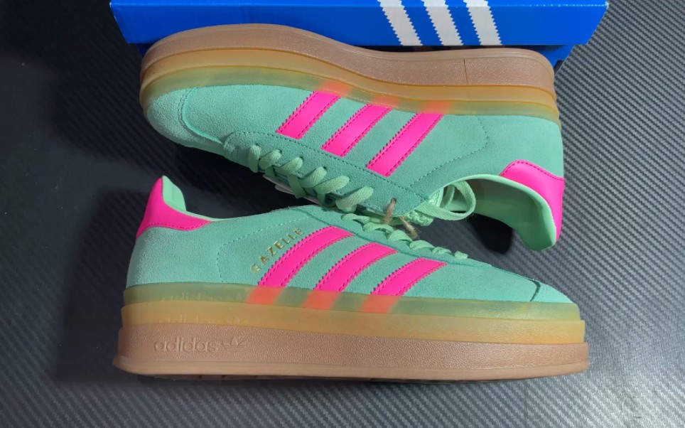 阿迪 三层厚底 绿粉