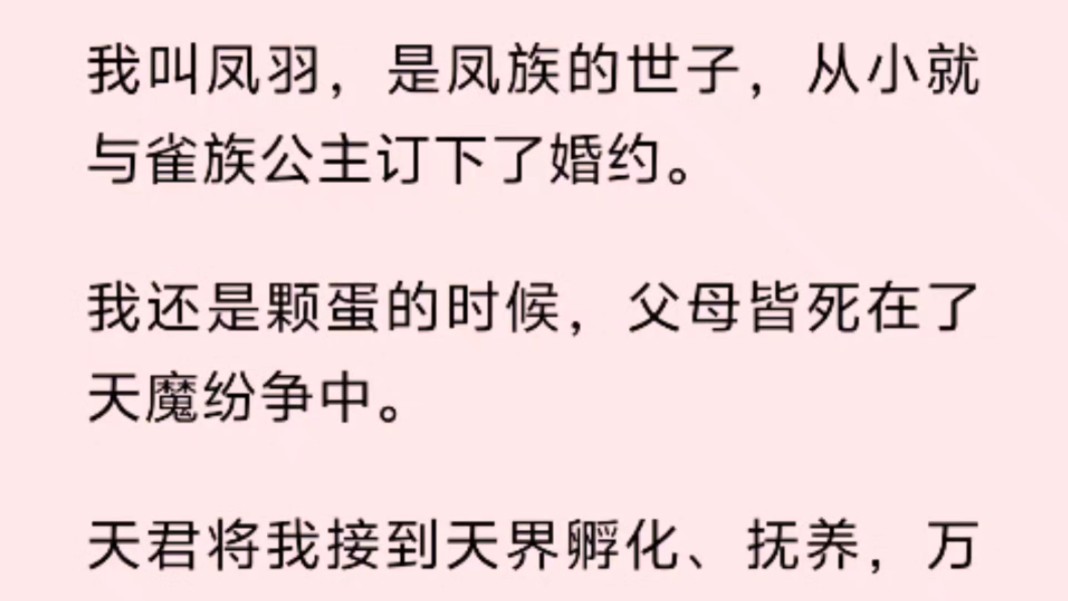 我叫凤羽,是凤族的世子,从小就与雀族公主订下了婚约.我还是颗蛋的时候,父母皆死在了天魔纷争中.哔哩哔哩bilibili