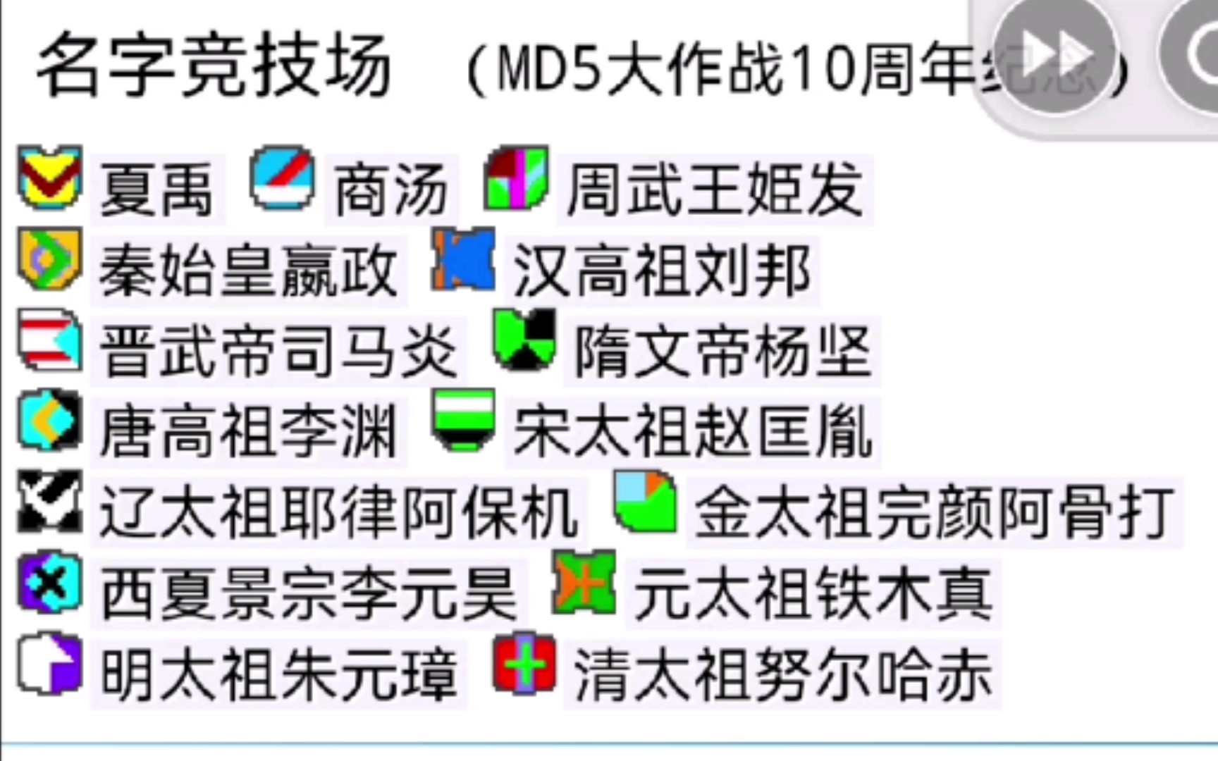 【名字竞技场】中国各王朝开国皇帝大乱斗手机游戏热门视频