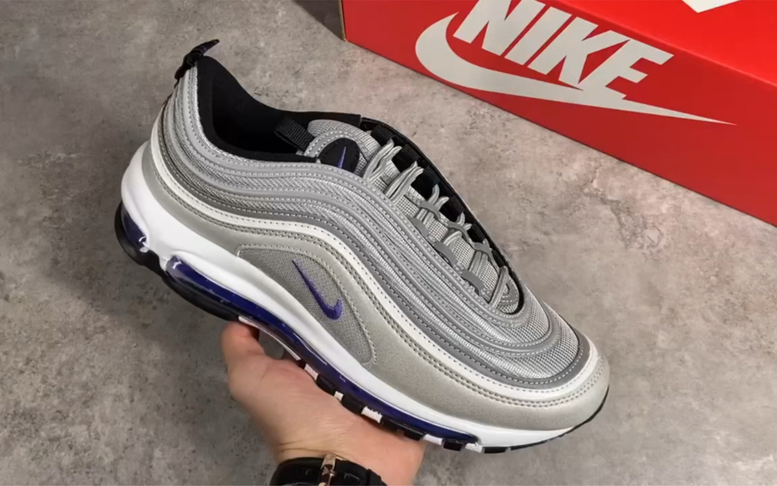 耐克 nike air max 97 persian violet 反光银紫气垫复古子弹跑步鞋dj