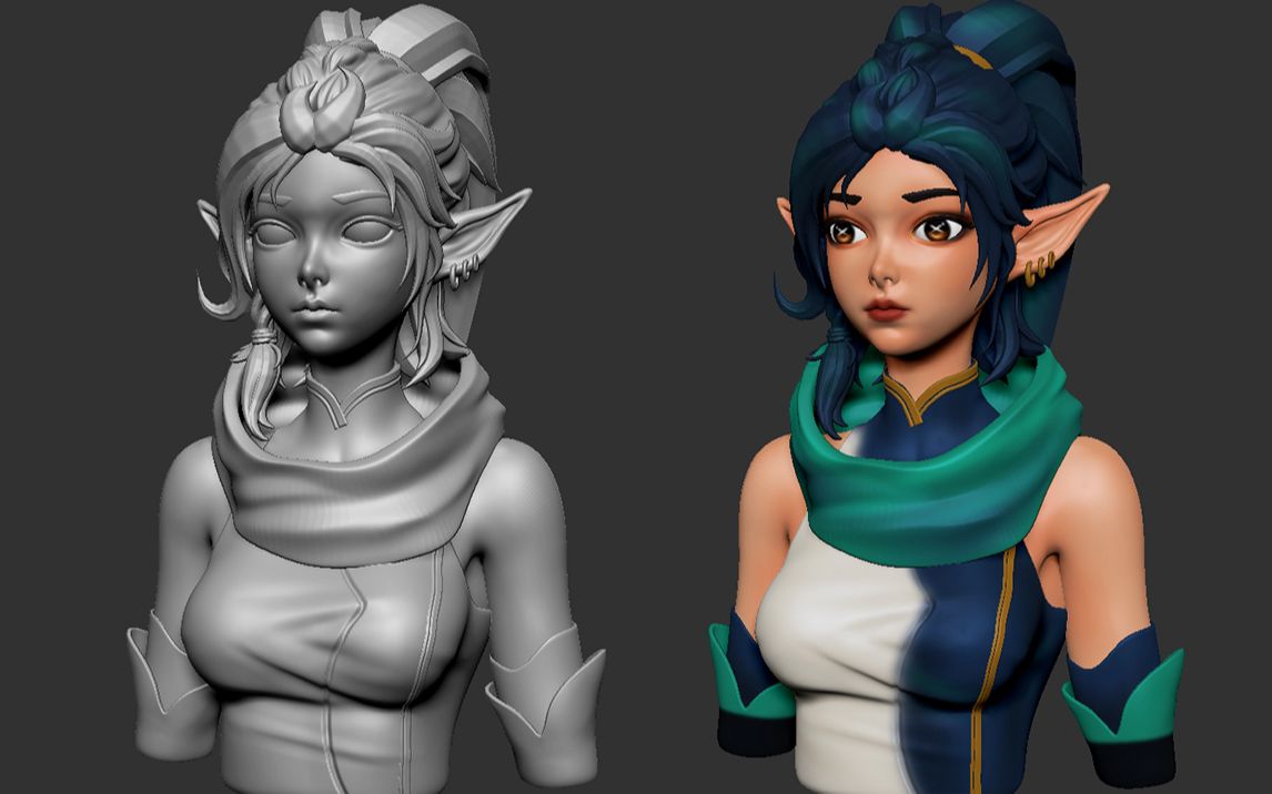 【zbrush角色建模】用zbrush教你雕刻一个精灵公主,基础且规范的角色