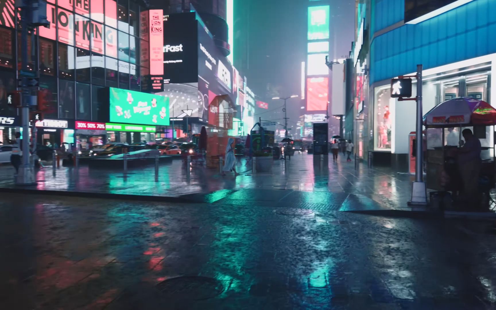 [图]曼哈顿的夜间雷雨街拍 [立体声] Walking in Heavy Thunderstorm at Night in NYC.