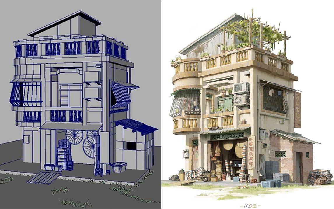 【maya场景建模】三小时还原童年批发部场景,怀旧房屋模型布线,卡线