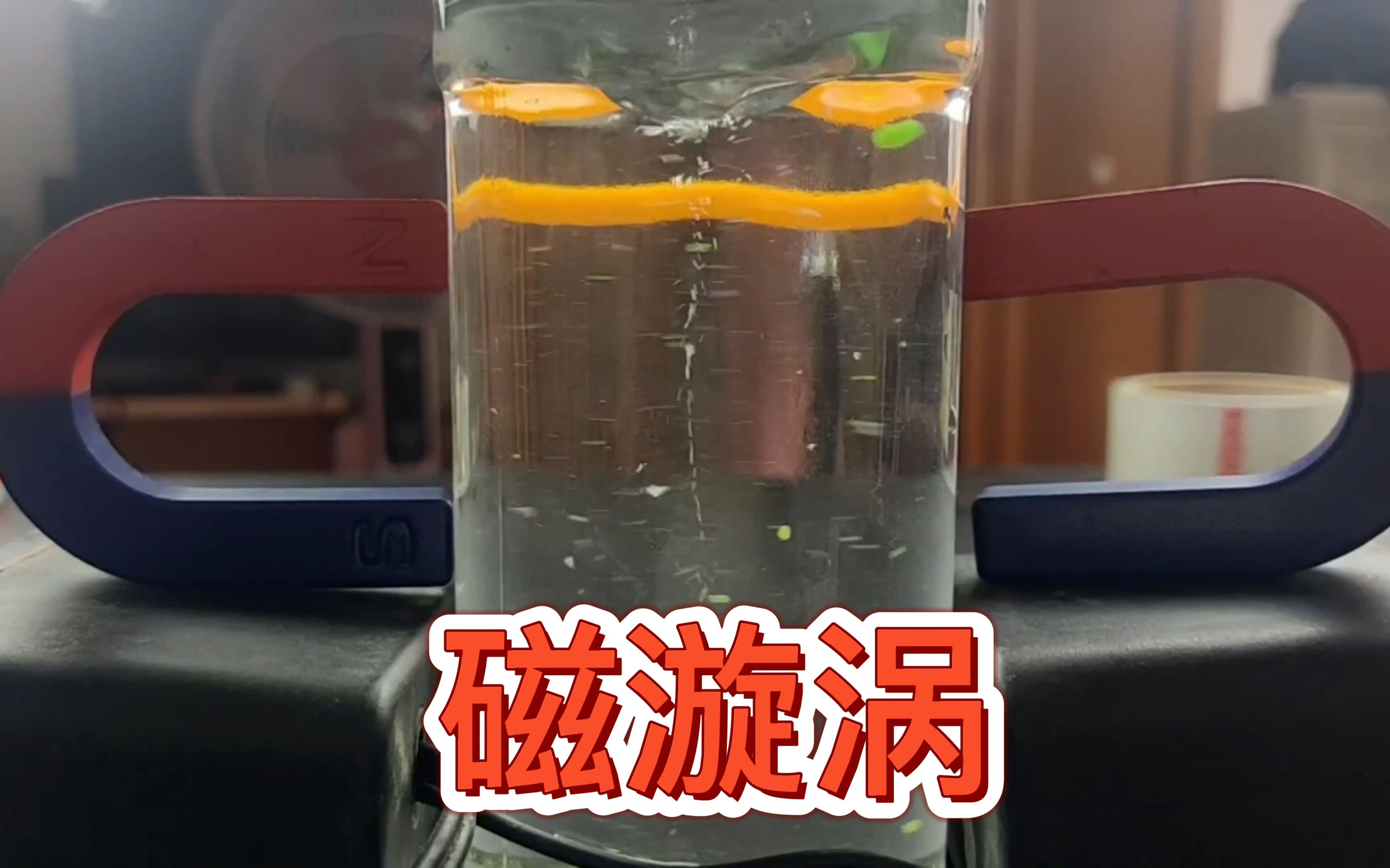 据说,两块蹄型磁铁放在水杯的两侧,就会形成磁漩涡,是真的吗?