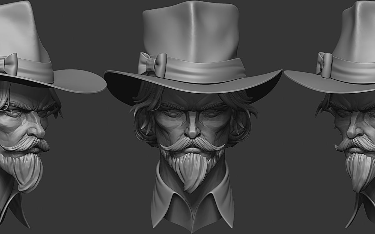 【zbrush雕刻】次世代角色"男头"模型雕刻,zb/头发帽子制作上色技巧