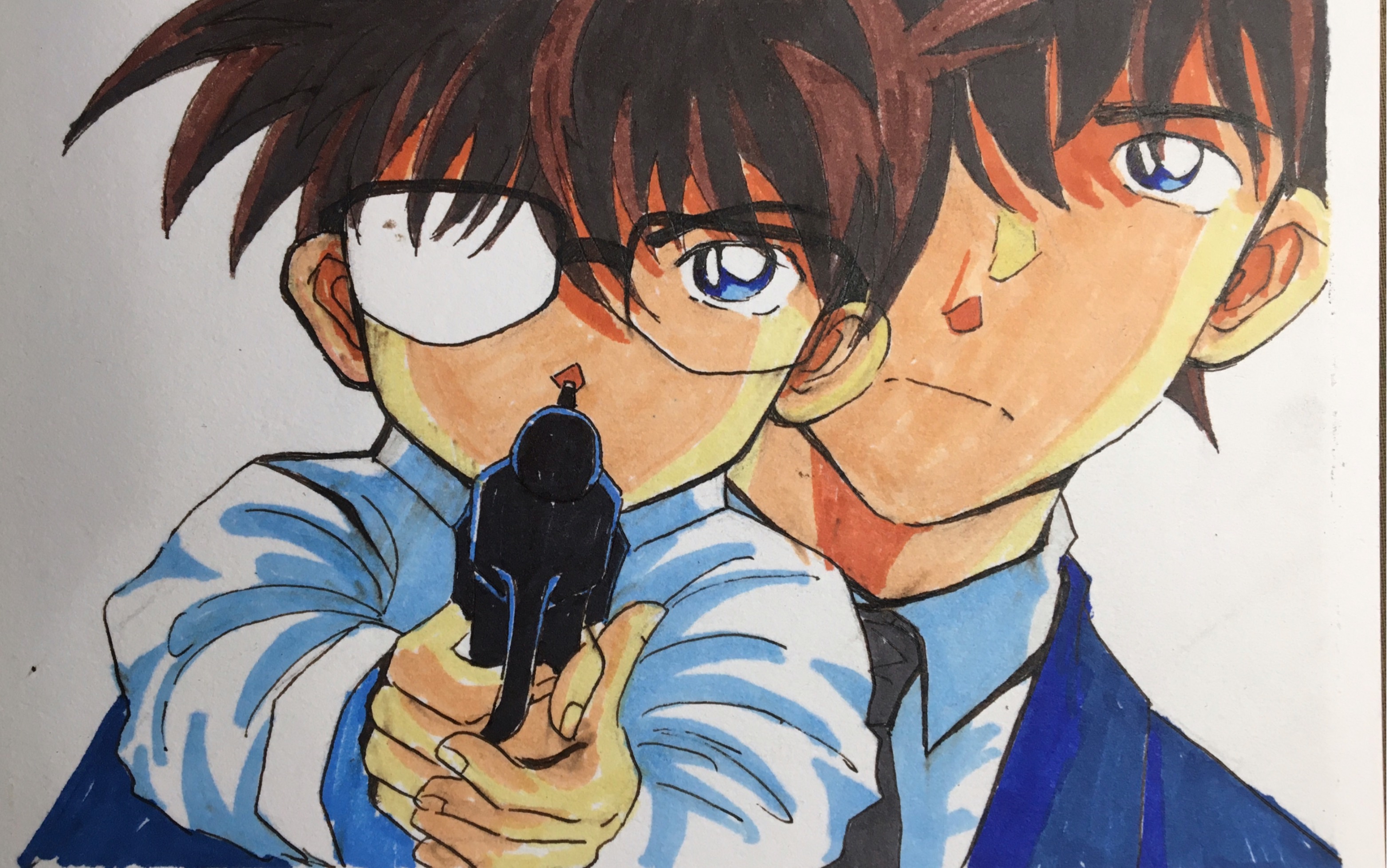 尝试用马克笔画柯南