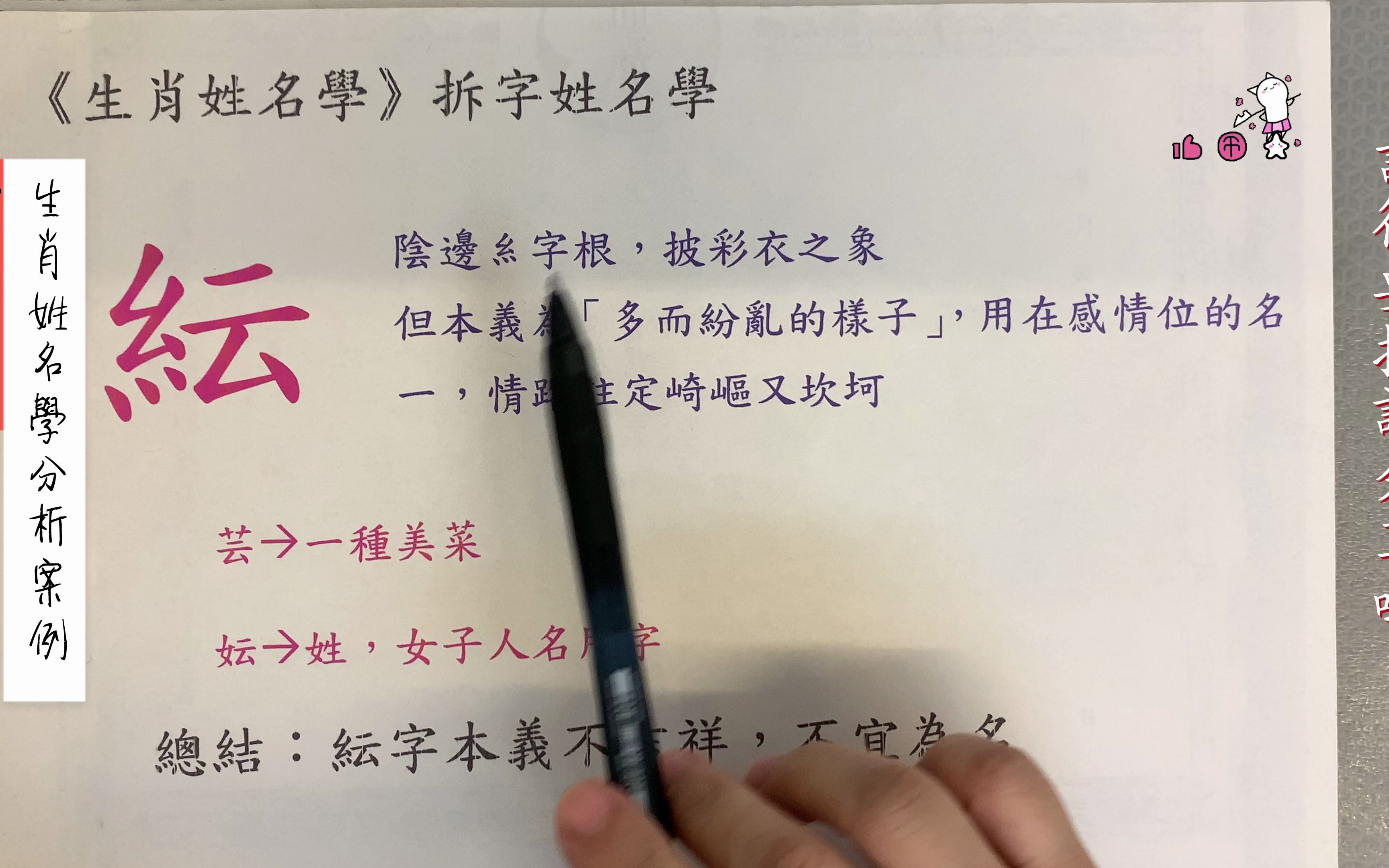 [图]《翁子秀姓名学》生肖喜用拆字分析(纭)