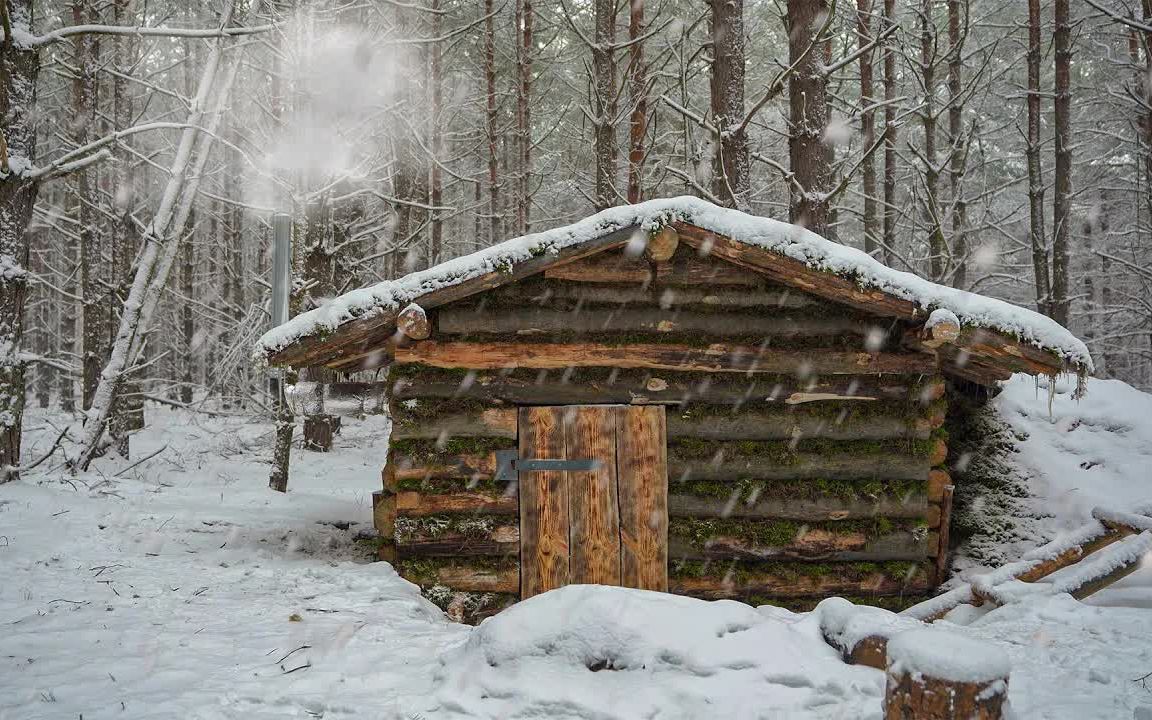 冬季野外小木屋生存图片