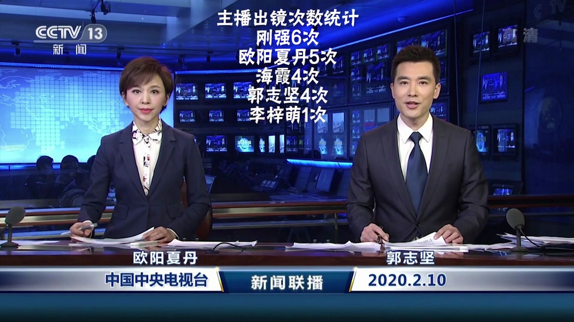 2020年2月份新闻联播主播出镜记录