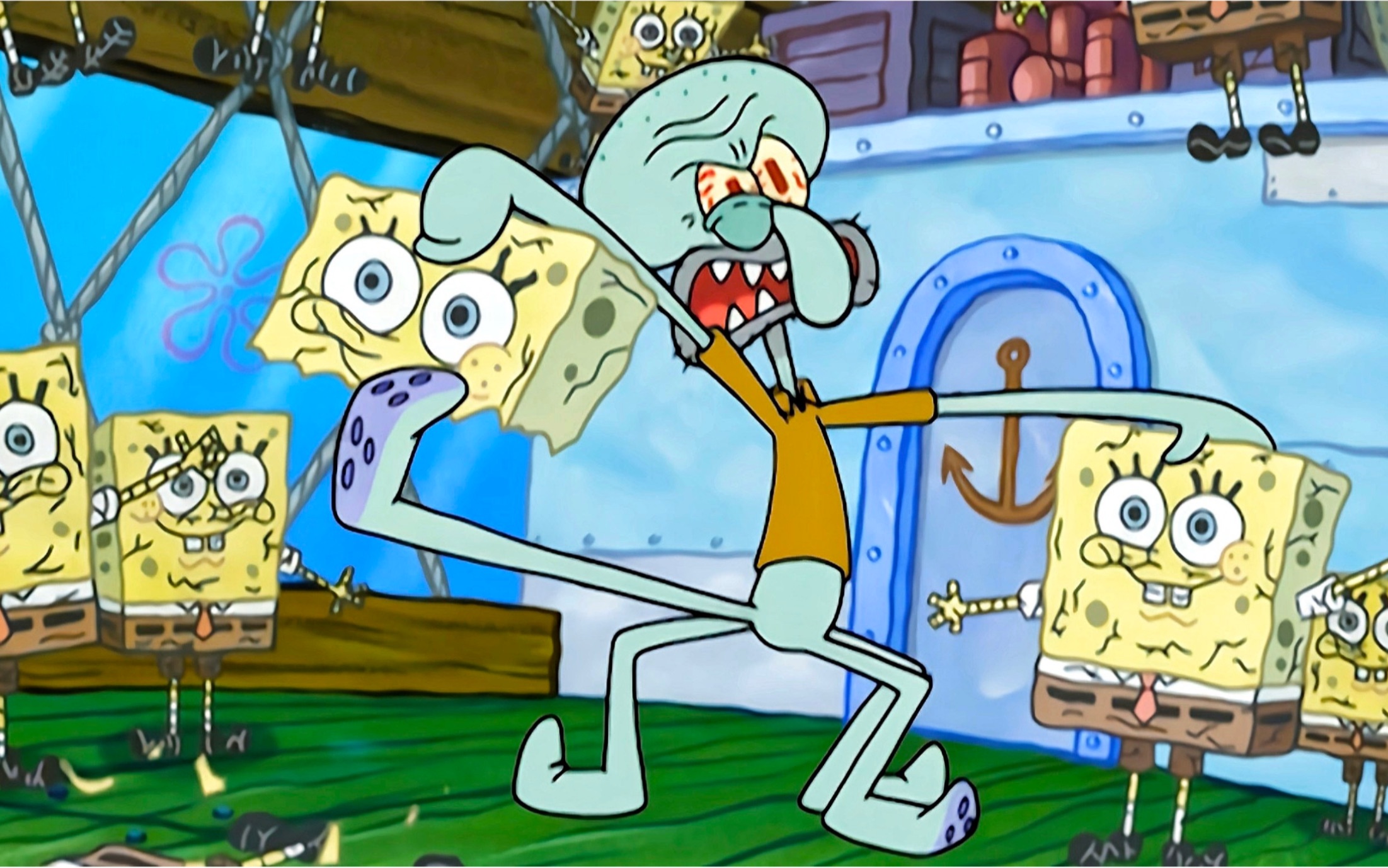 没有快乐的章鱼哥,终于忍不住对海绵宝宝下手了