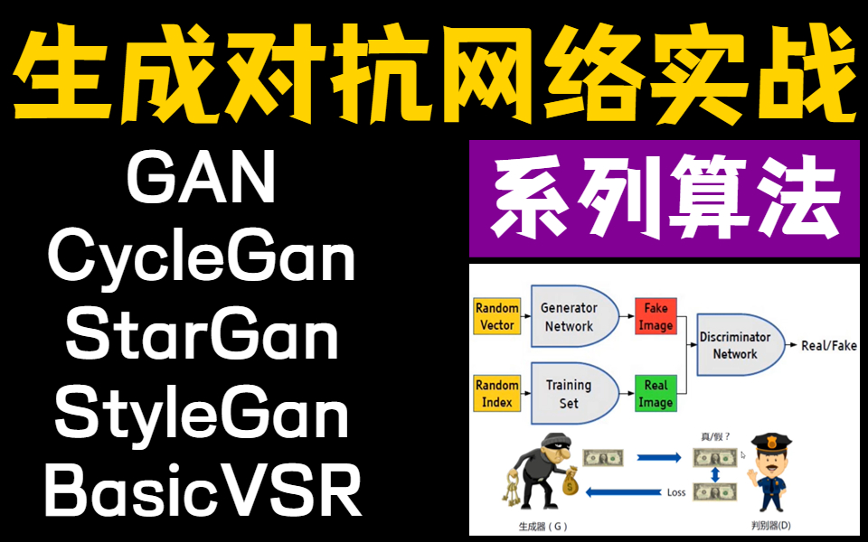 基于PyTorch的生成对抗网络经典算法及其项目实战,从基本GAN模型开始讲起,逐步过渡到当下流⾏的更⼤GAN模型!哔哩哔哩bilibili