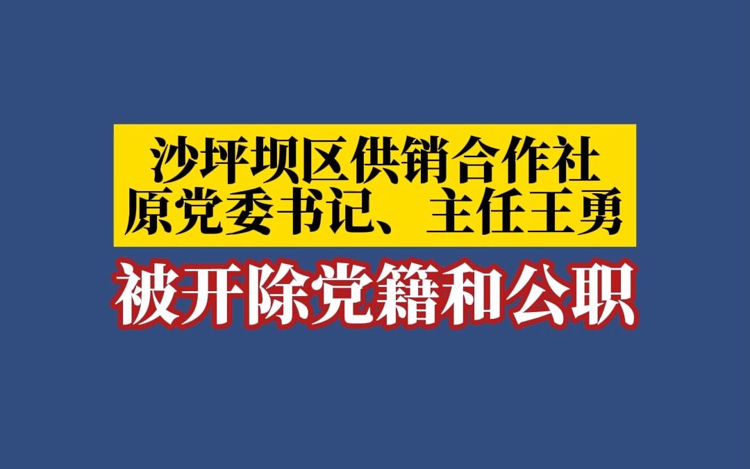 沙坪坝区供销合作社原党委书记、主任王勇被开除党籍和公职.哔哩哔哩bilibili