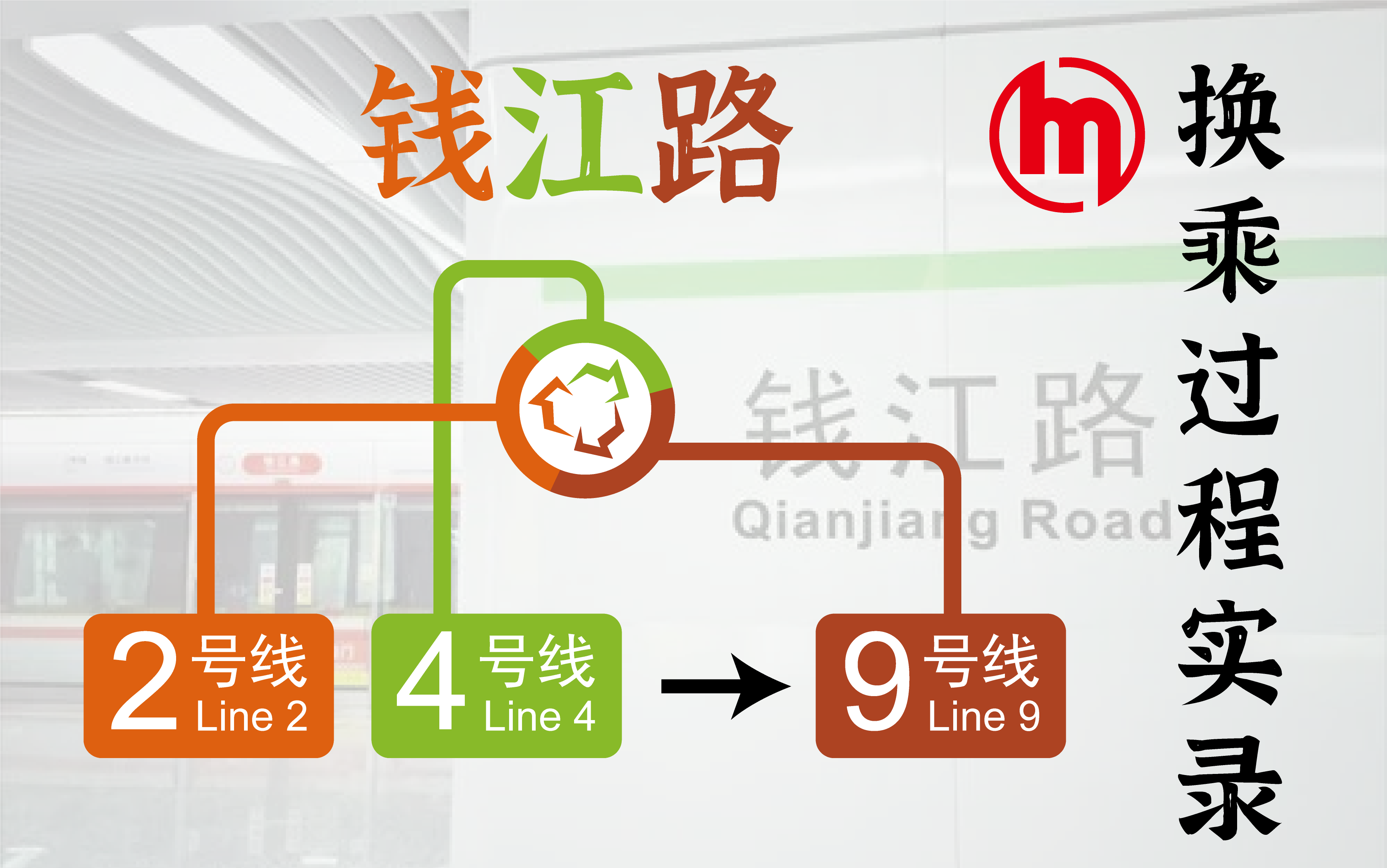 【杭州地铁】「长通道换乘」钱江路站2,4号线→9号线换乘过程实录