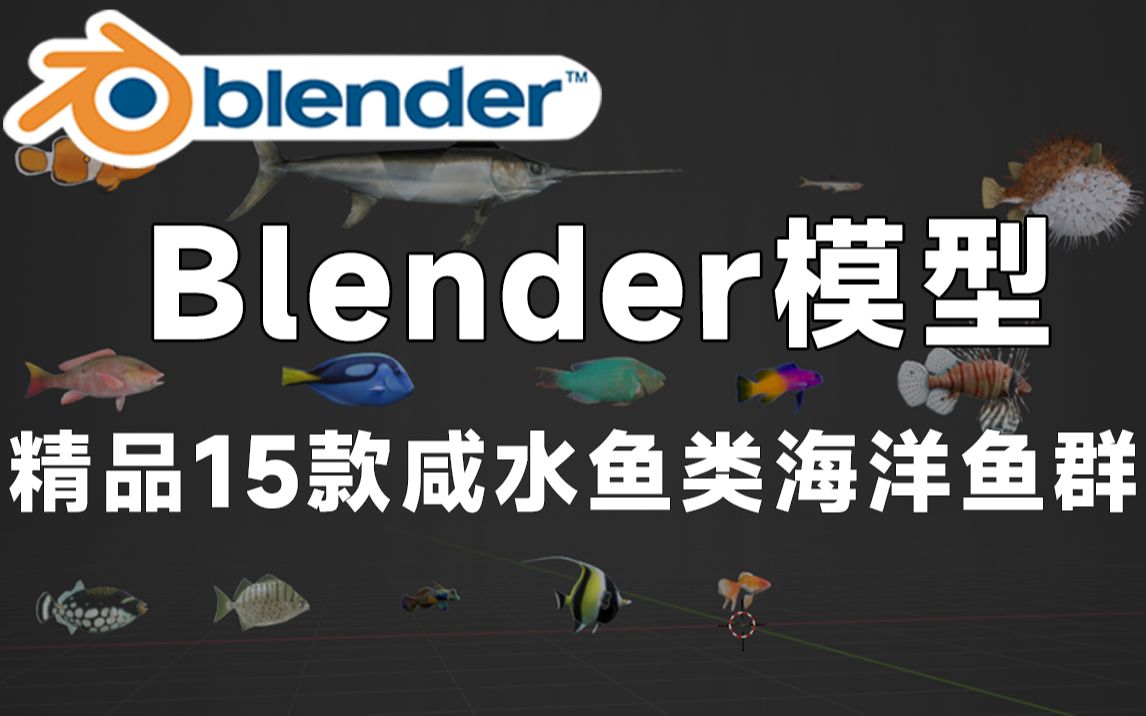 精品Blender咸水鱼类模型,包含15款咸水鱼类海洋鱼群模型等3D素材,值得收藏起来吃灰~哔哩哔哩bilibili