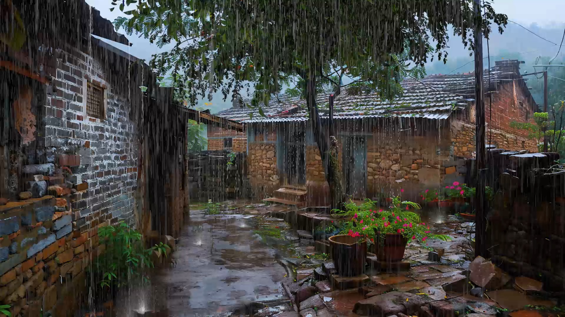 农村老房子雨天氛围,泥泞的路面,舒缓的雨声治愈焦虑,放松入睡哔哩哔哩bilibili