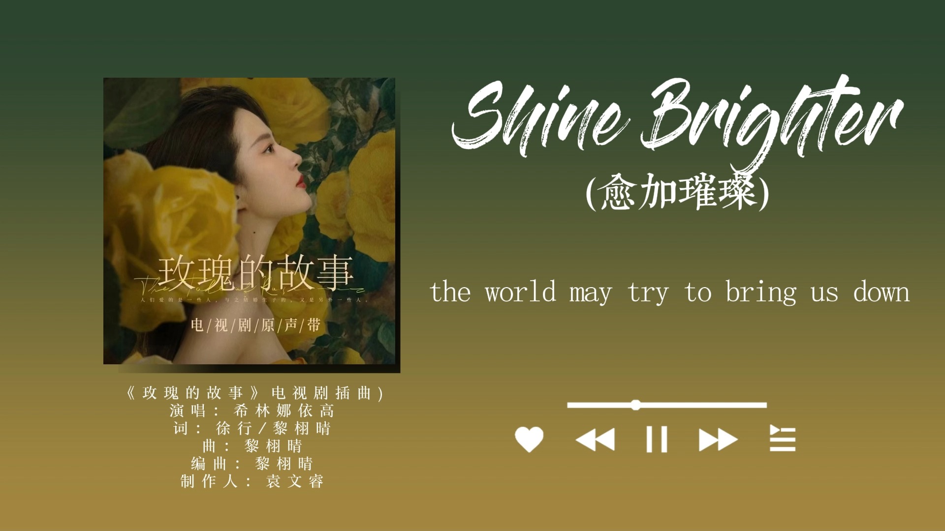 [图]【日推歌单】《Shine Brighter》- 希林娜依高|《玫瑰的故事》电视剧插曲