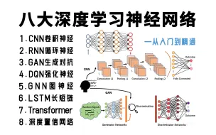 下载视频: 122集付费！冒死上传！CNN、RNN、GAN、GNN、DQN、Transformer、LSTM等八大深度学习神经网络一口气全部学完！