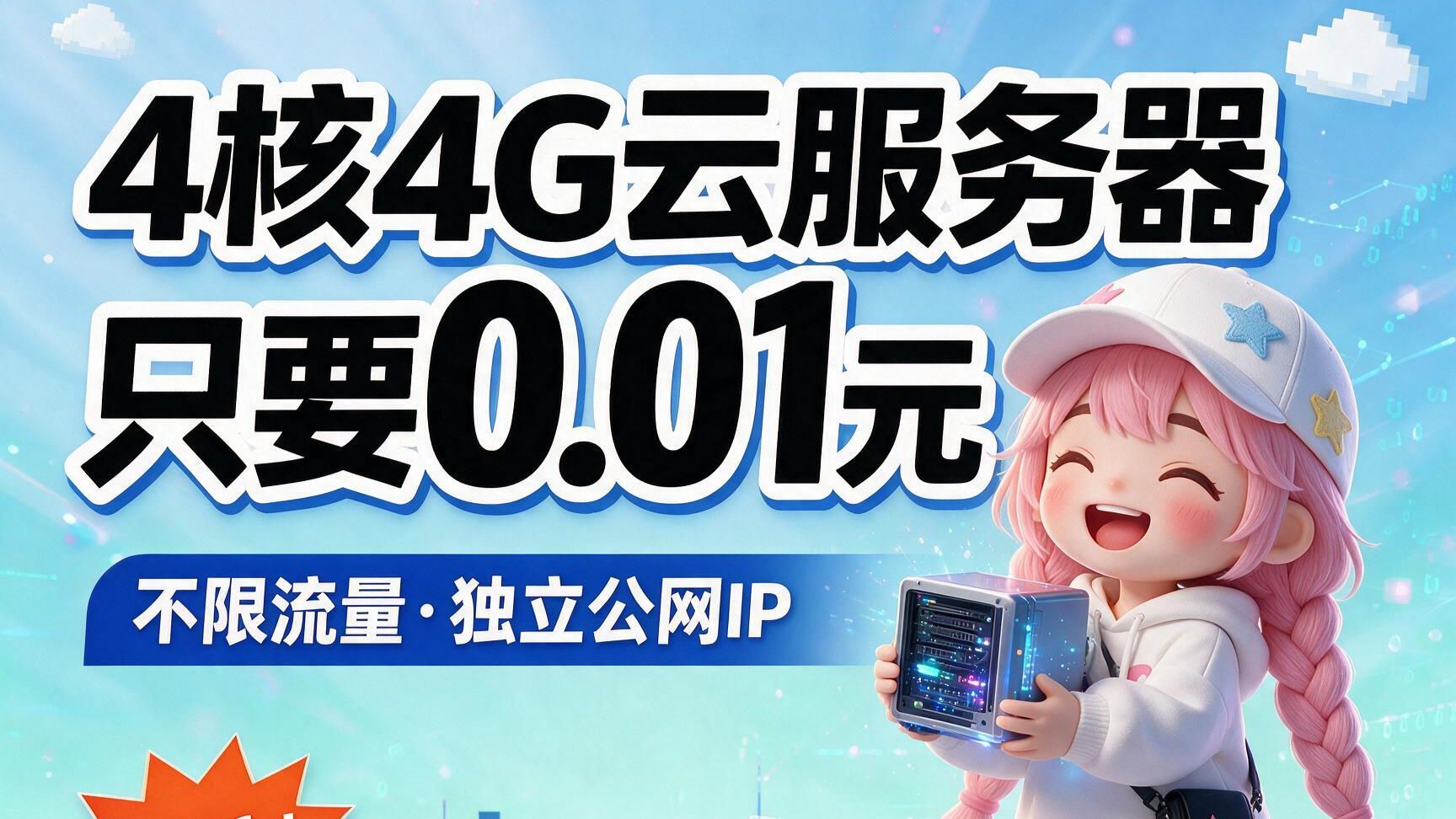 4核4G云服务器只要0.01元 不限流量,免费上