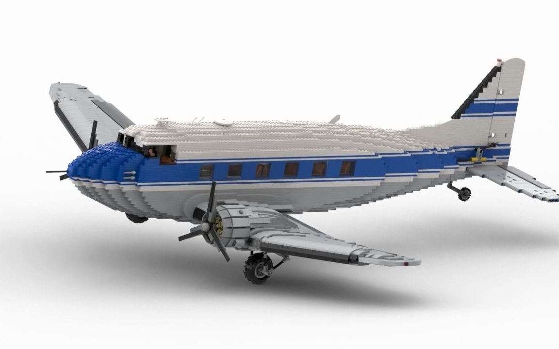 douglas dc-3运输机乐高moc积木动画