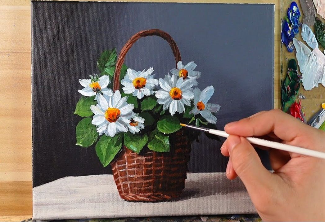 【丙烯画】【绘画教程】小雏菊花篮How to Paint Daisy Bouquet Acrylic Painting Correa Art哔哩哔哩bilibili