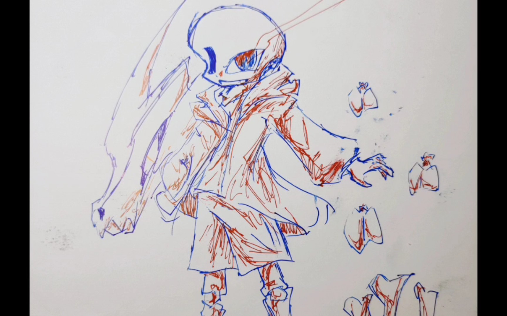 挑战只用红蓝水笔画sans画渣草稿流慎入画的很随意很烂耗时七分半