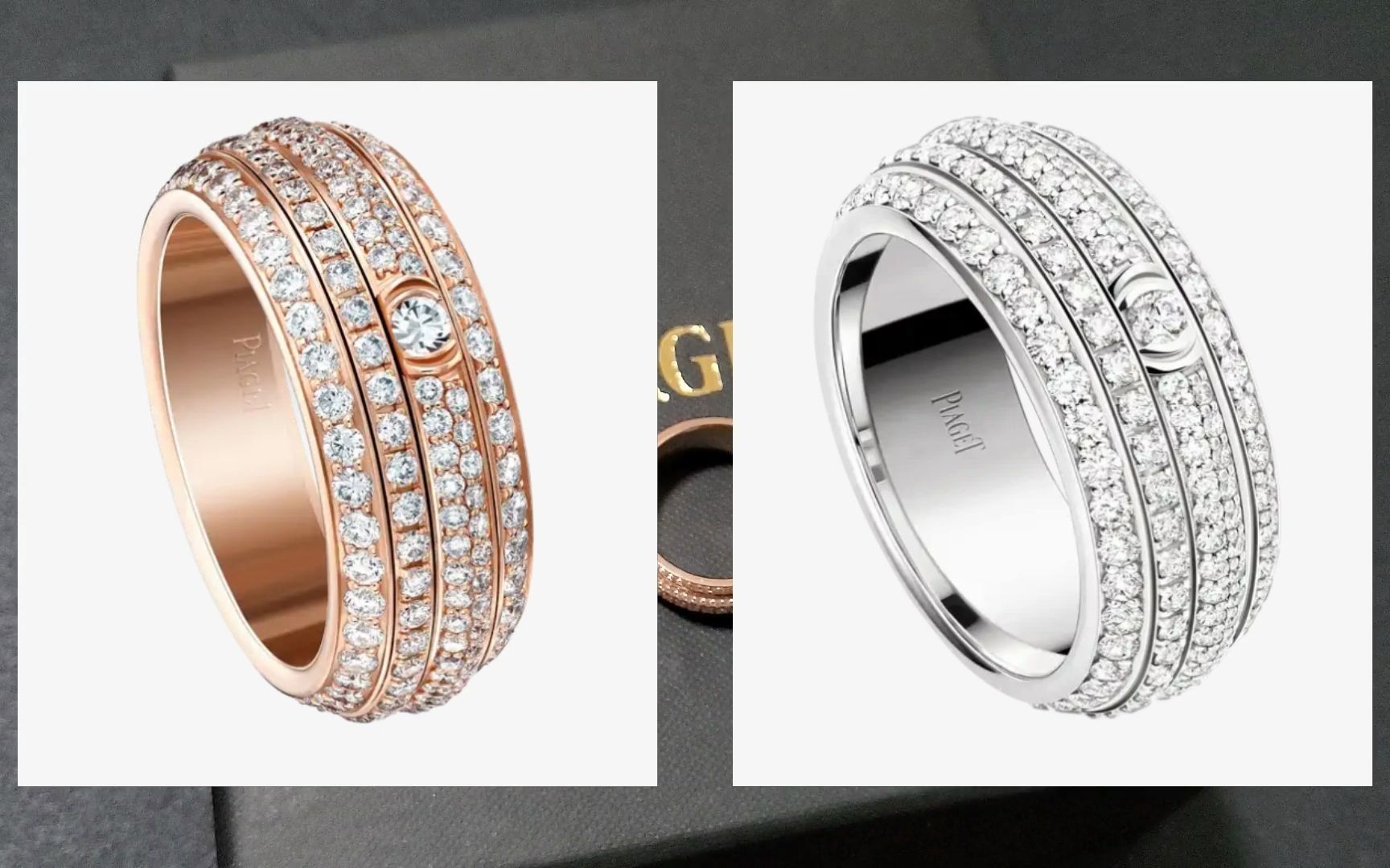 惟悦坊 piaget伯爵18k玫瑰金possession系列五排满钻时来运转转动戒指