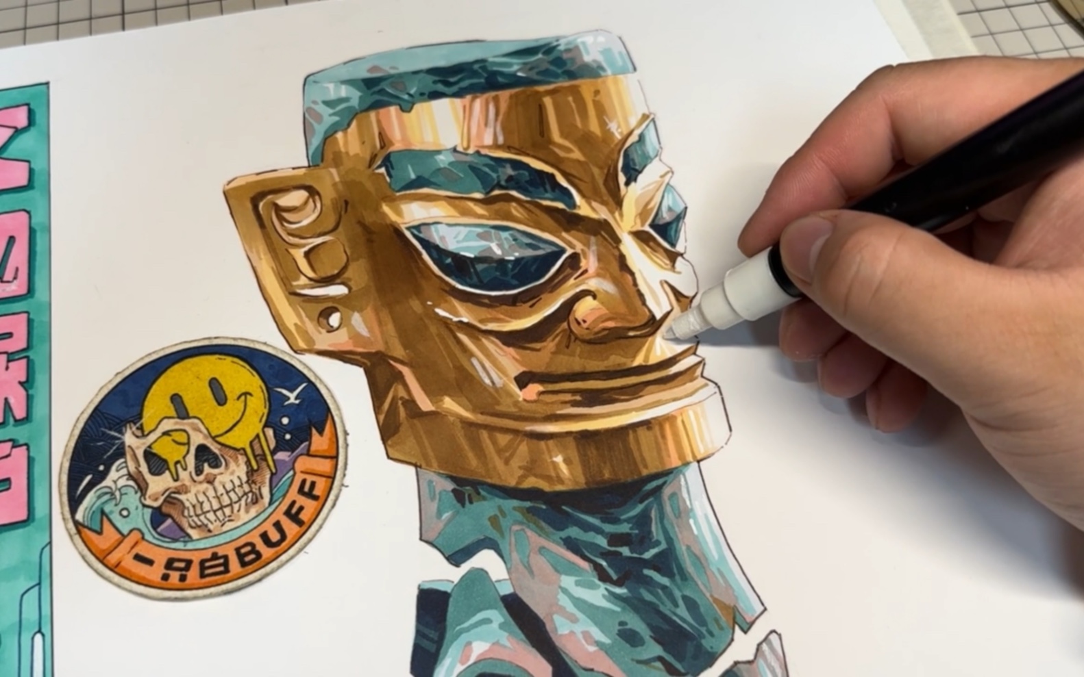 马克笔质感篇-青铜面具|质感表现速涂,1.