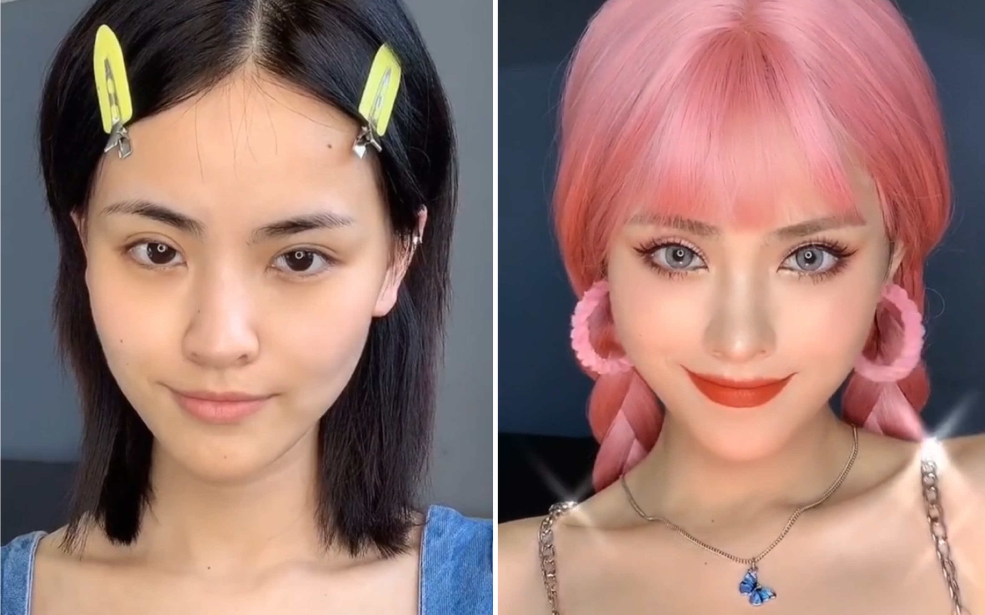 粉色芭比仿妆,粉色的头发粉色的妆容