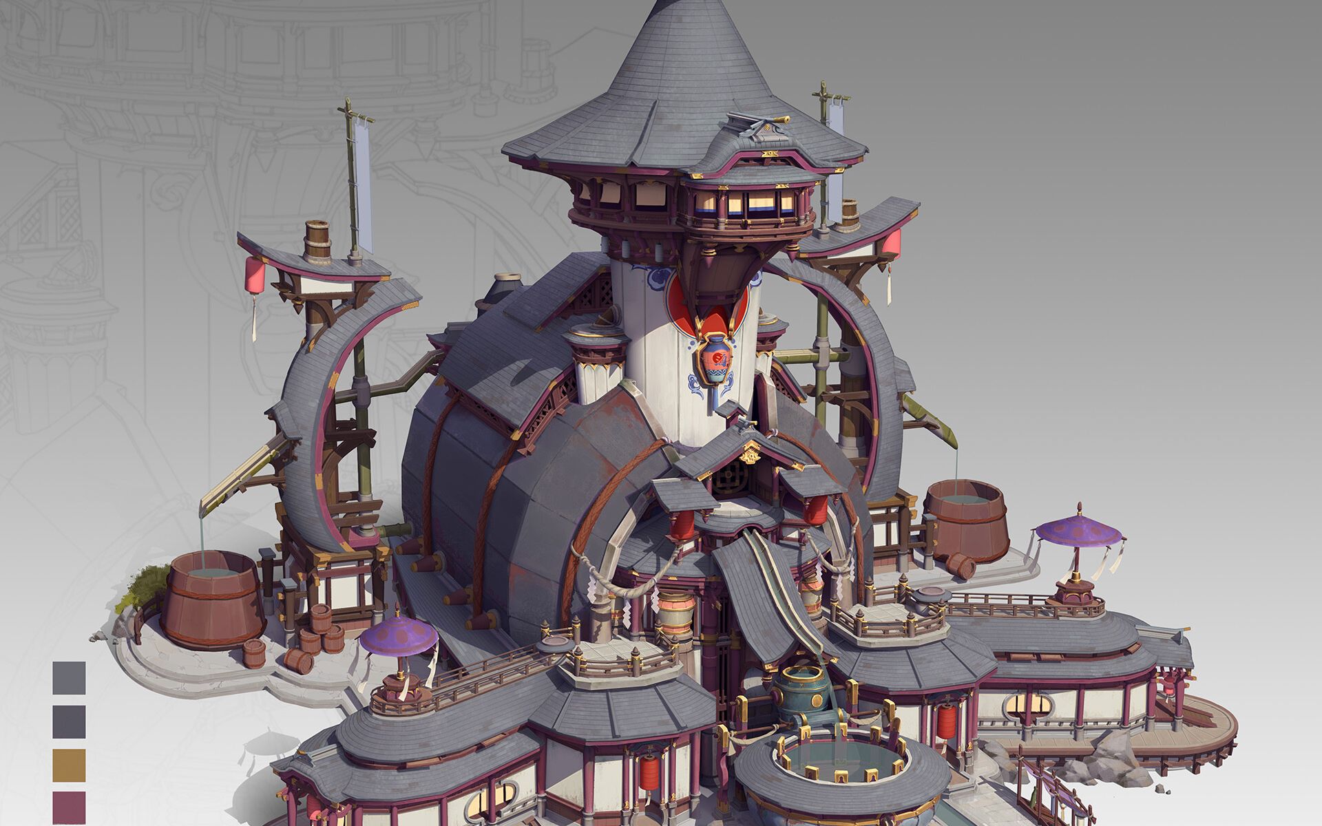 【3dmax建模】3d场景建模,古建筑游戏场景建模教学