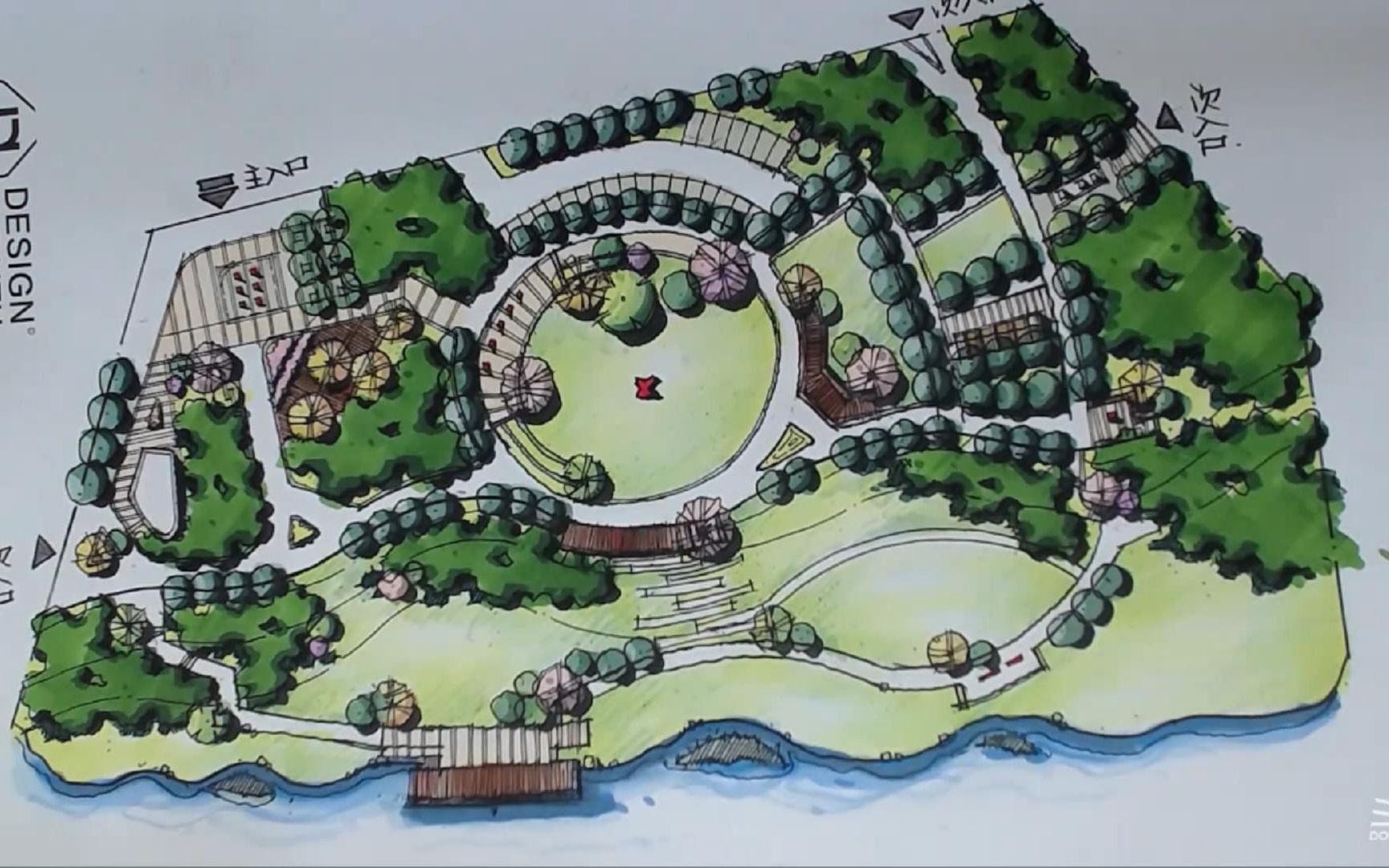 滨水公园平面图手绘图片