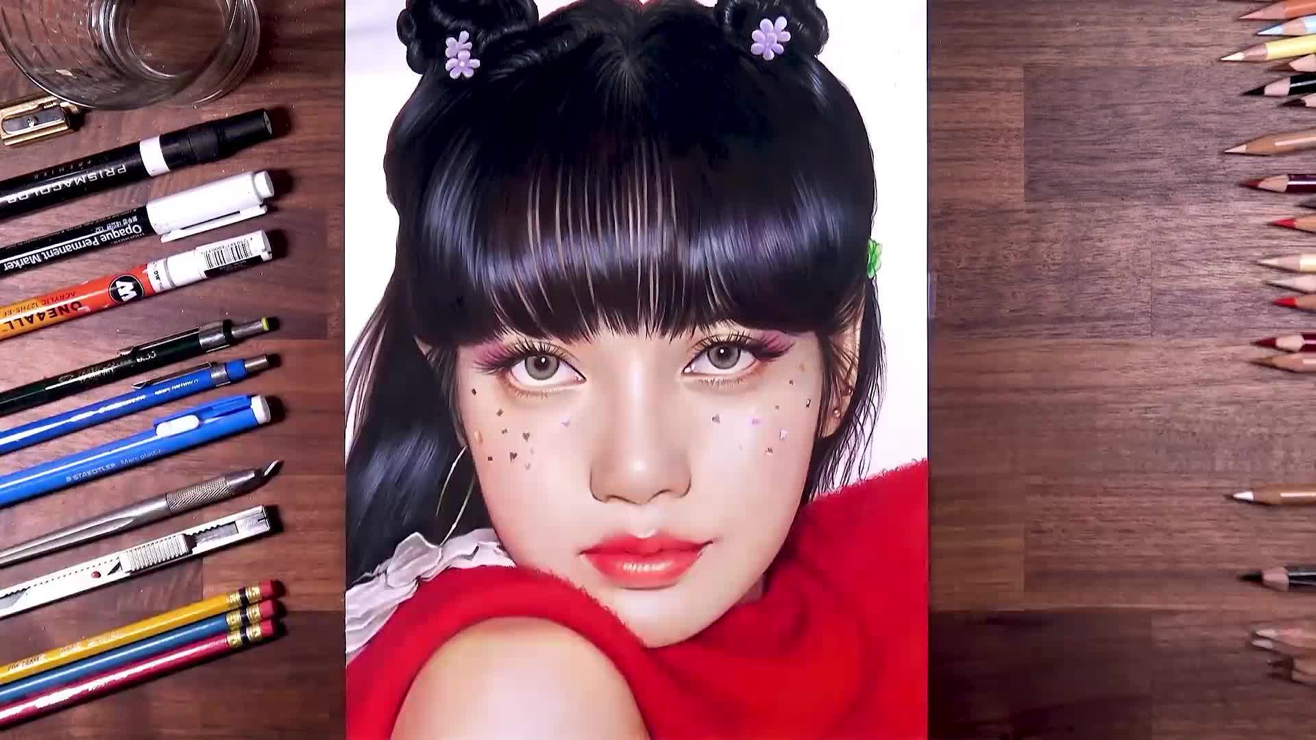 用彩铅画流行歌手lisa