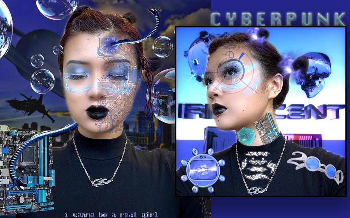 cyberpunk赛博朋克仿生机器人未来感妆容ai的人类观察计划