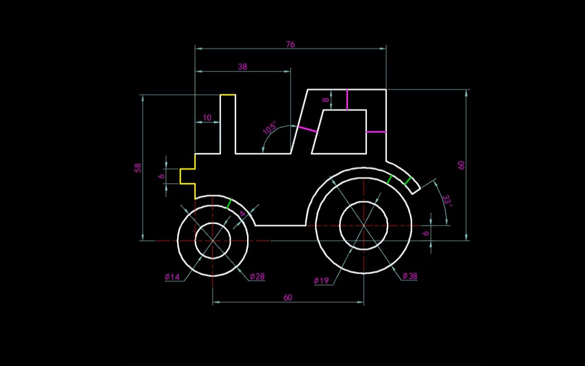 CAD每日一练 CAD绘制农用拖拉机哔哩哔哩bilibili