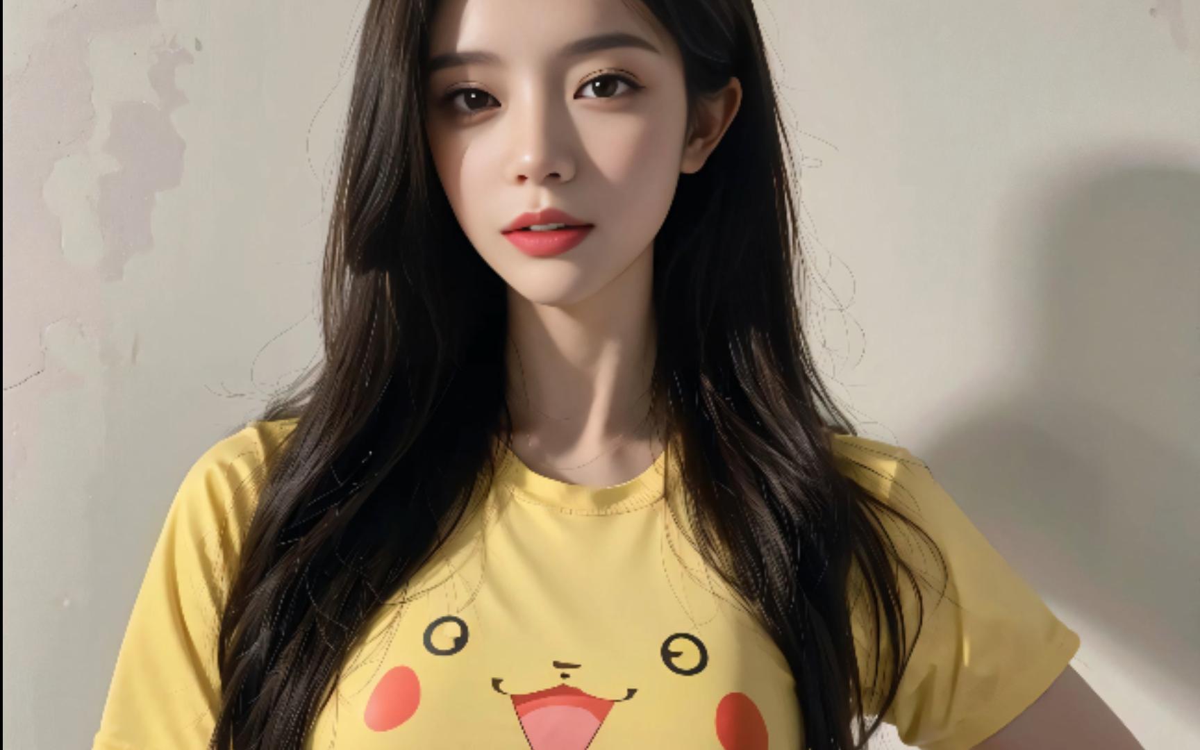 【ai绘画】4k超清|穿卡通t恤的可爱美女