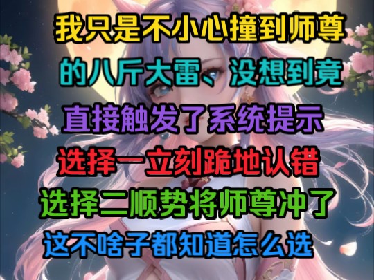 我只是不小心撞到师尊的八斤大雷,没想到竟直接触发了系统提示,选择一立刻跪地认错,选择二顺势将师尊冲了,这不傻子都知道怎么选 !!哔哩哔哩...