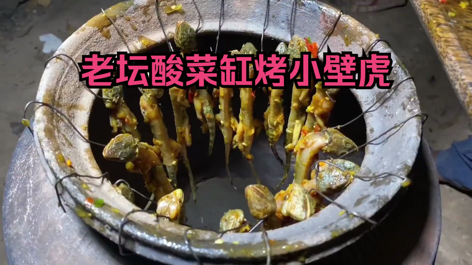 老表今天菜单:老坛酸菜缸烤小壁虎.