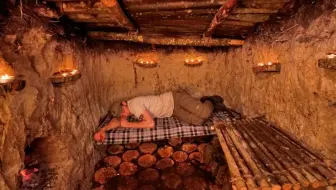 在两棵橡树下面，挖掘出足够隐秘的地穴，躺着里面睡觉还挺舒服