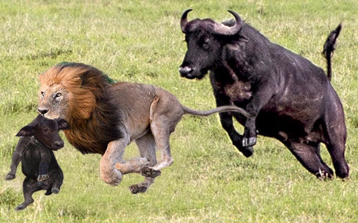 狮子围捕小水牛,水牛妈妈拼命守护,镜头记录了整个过程