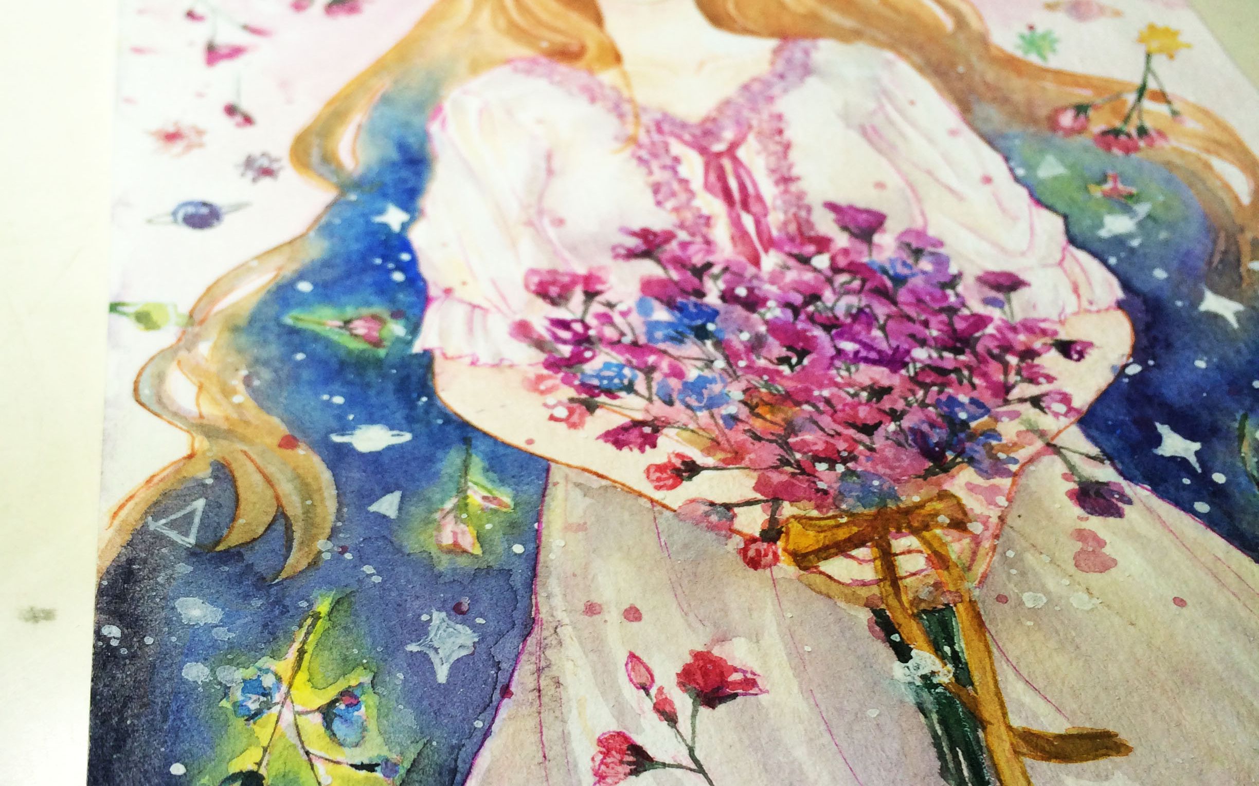 【贰伏】给你一捧满天星,小姐姐送你上天.(水彩)10