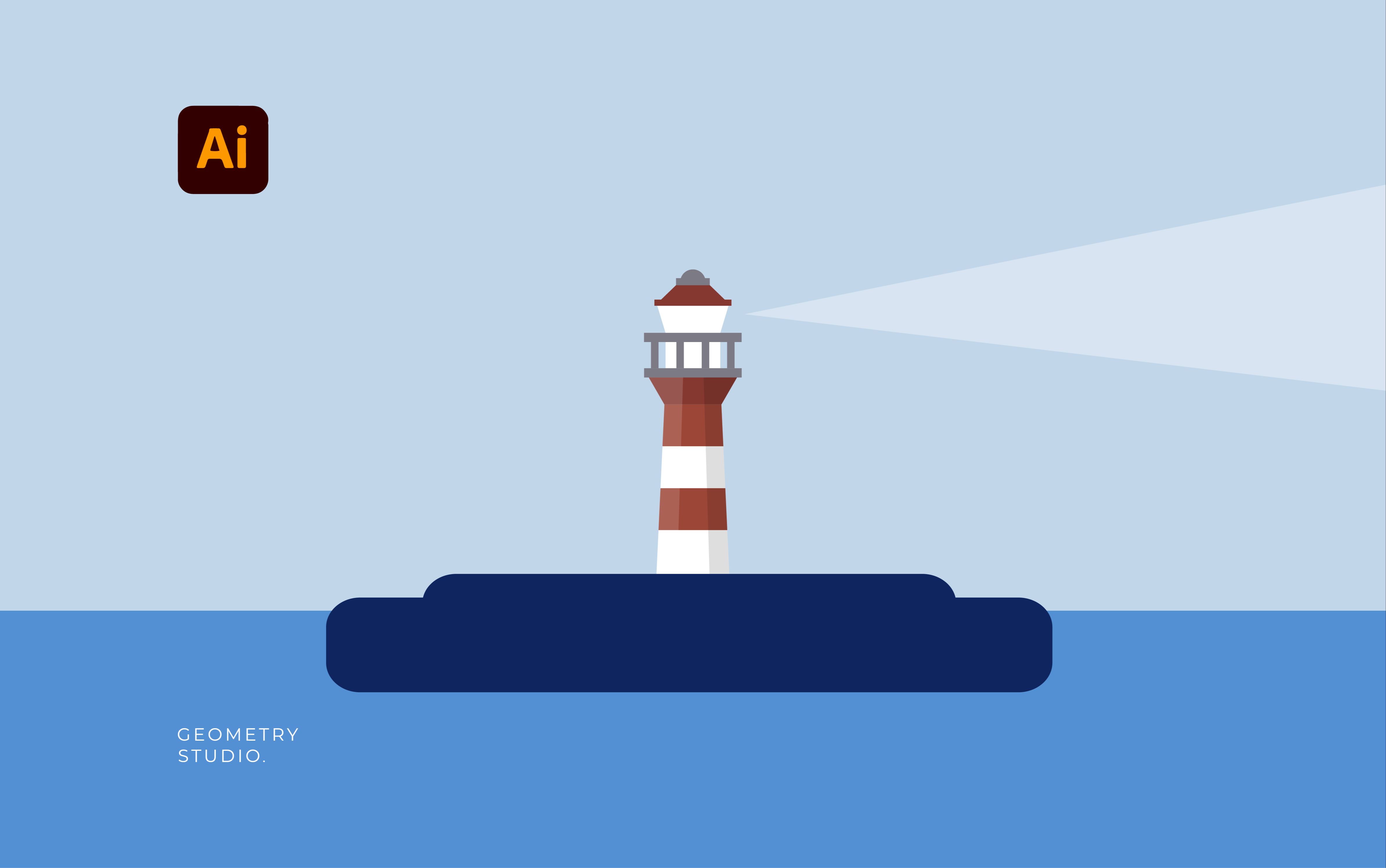 【ai教程】灯塔扁平风插画教程illustrator-栩小泡-栩小泡-哔哩哔哩
