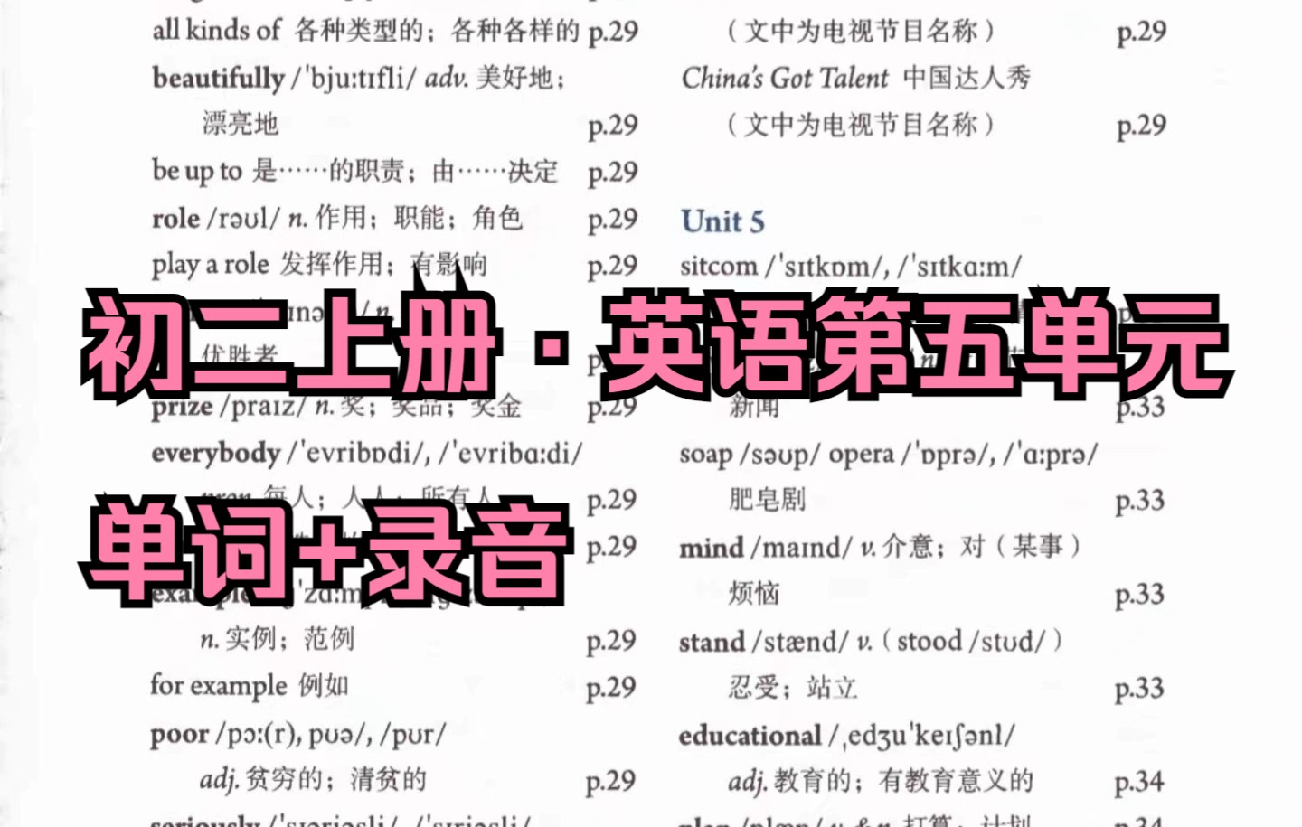 [图][英语单词读音] 人教版 八年级上册 英语单词 +录音第五单元