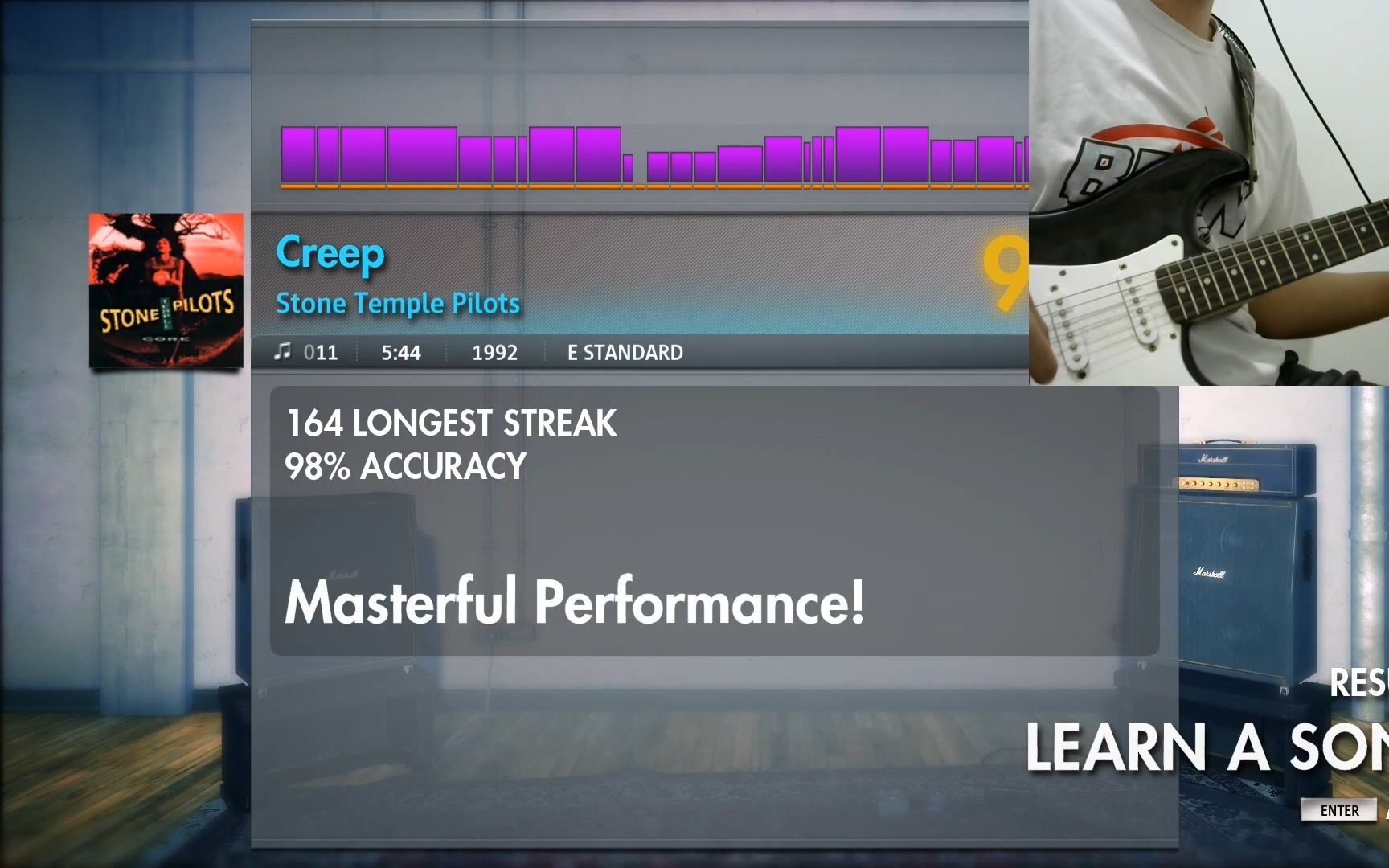 [图]《Creep》- Stone Temple Pilots 摇滚史密斯 Rocksmith 初次录制，主音吉他准确率98%