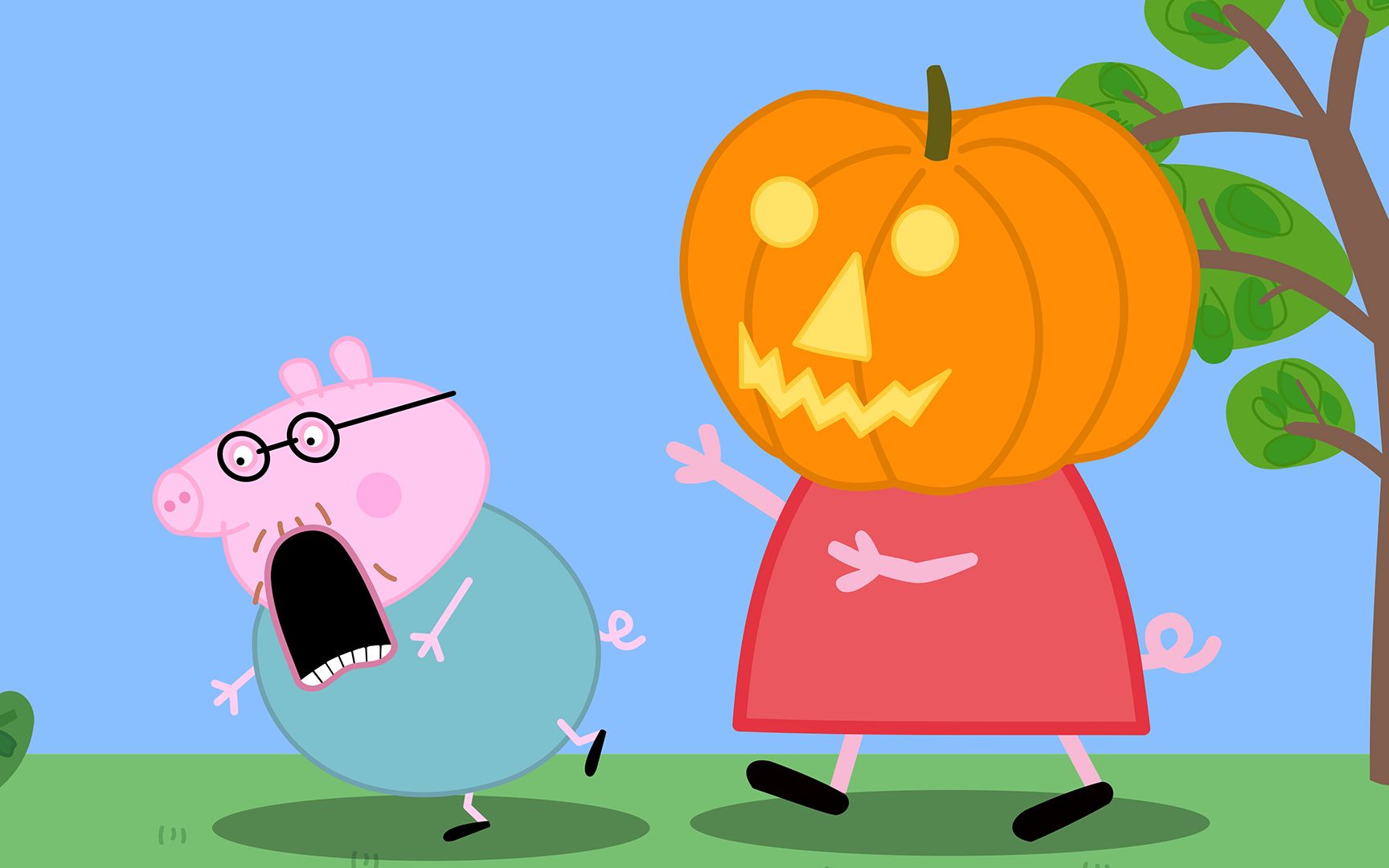 小猪佩奇变成南瓜怪追赶猪爸爸