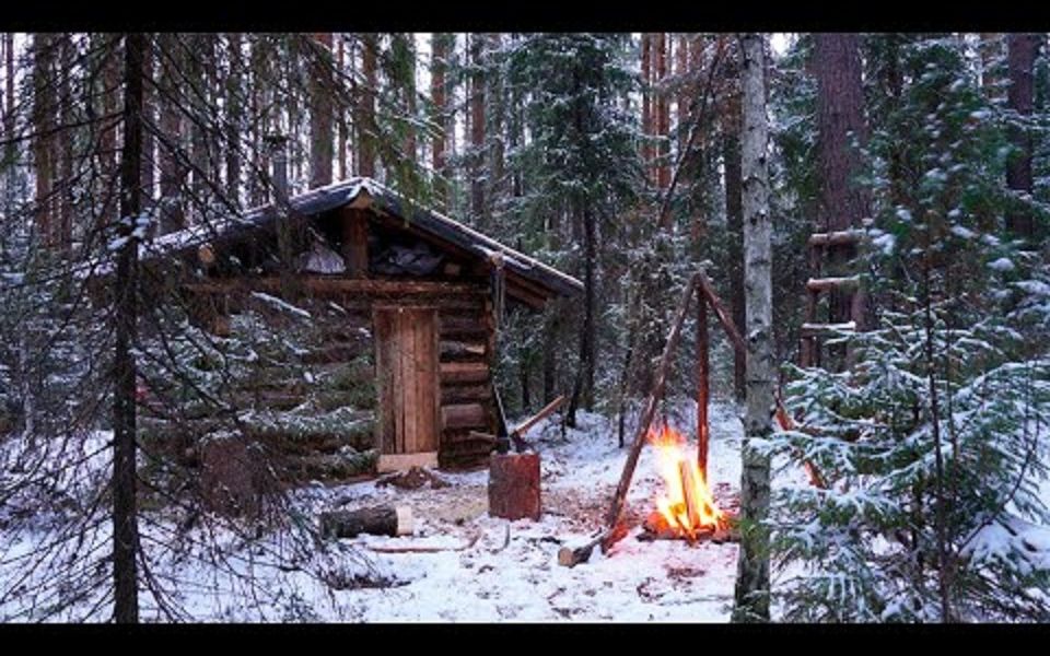 [图]【BUSHCRAF】在小木屋里度过冬天-离网建筑，森林中的小房子