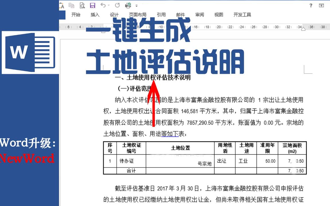[图]Excel生成Word，NewWord一键生成土地评估说明